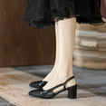 thumbnail image 2 of Slingback Heels for Women，Round Toe Chunky Heeled  Ankle Strap  Splicing Dress Shoes, 2 of 6
