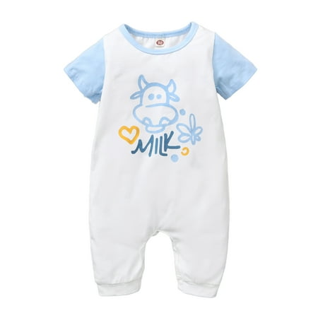 

Baby Boy Clothes 6 Months Baby Boys Summer Bodysuits 9 Months Baby Boys Short Sleeve Cow Prints Bodysuits Blue