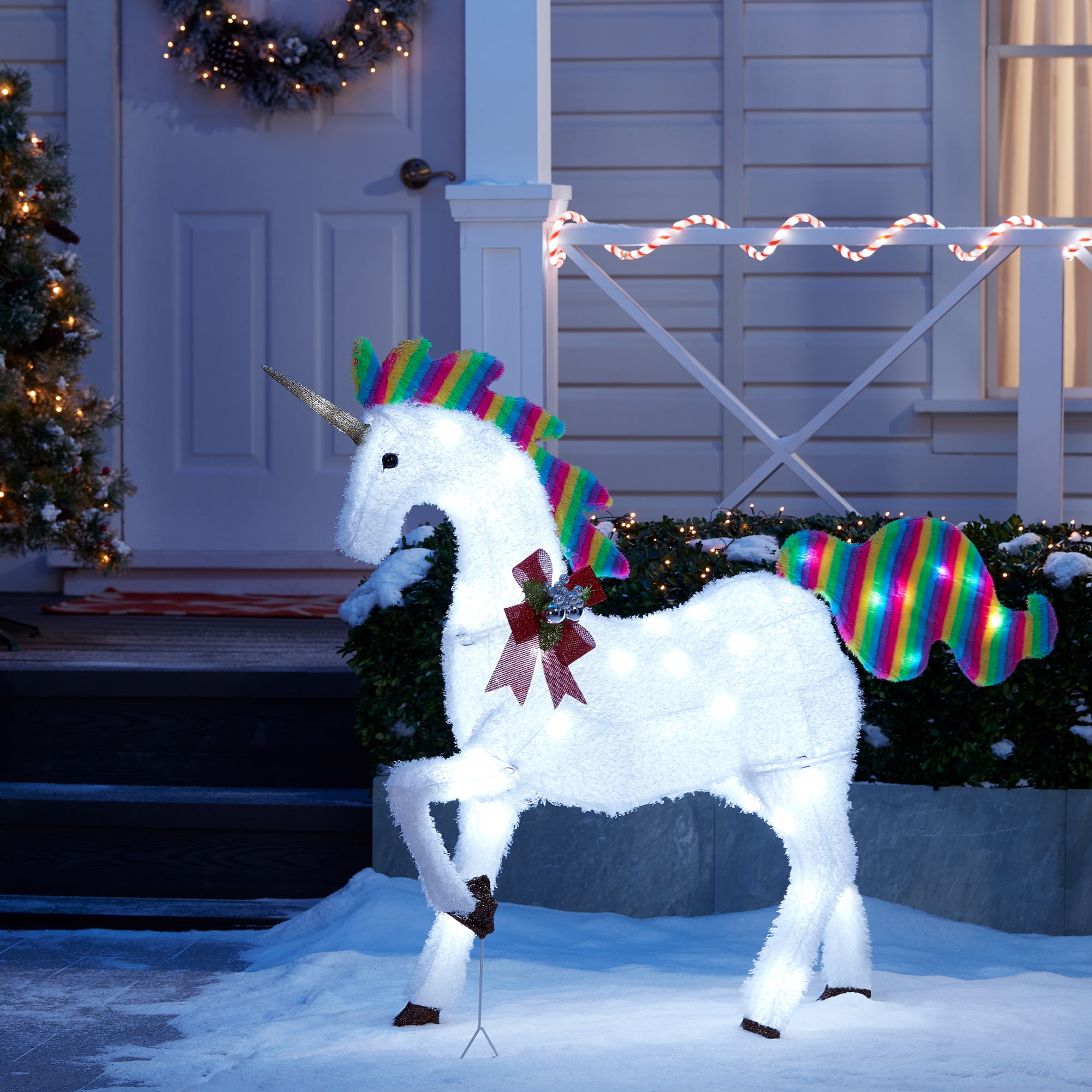 Outdoor 40 Inch Christmas Glitter Unicorn Lighted Yard Art Decoration Indoor