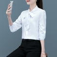 thumbnail image 3 of ZenCart Women Office Shirt Stand Collar Long Sleeve Lace-Up Bow Women Blouse Solid Color Single-Breasted Shirt, 3 of 7