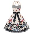 thumbnail image 4 of Vestido de mujer sin mangas con estampado de malla y retazos con cuello en V informal a la moda Pompotops  ghjkhdj8961, 4 of 4