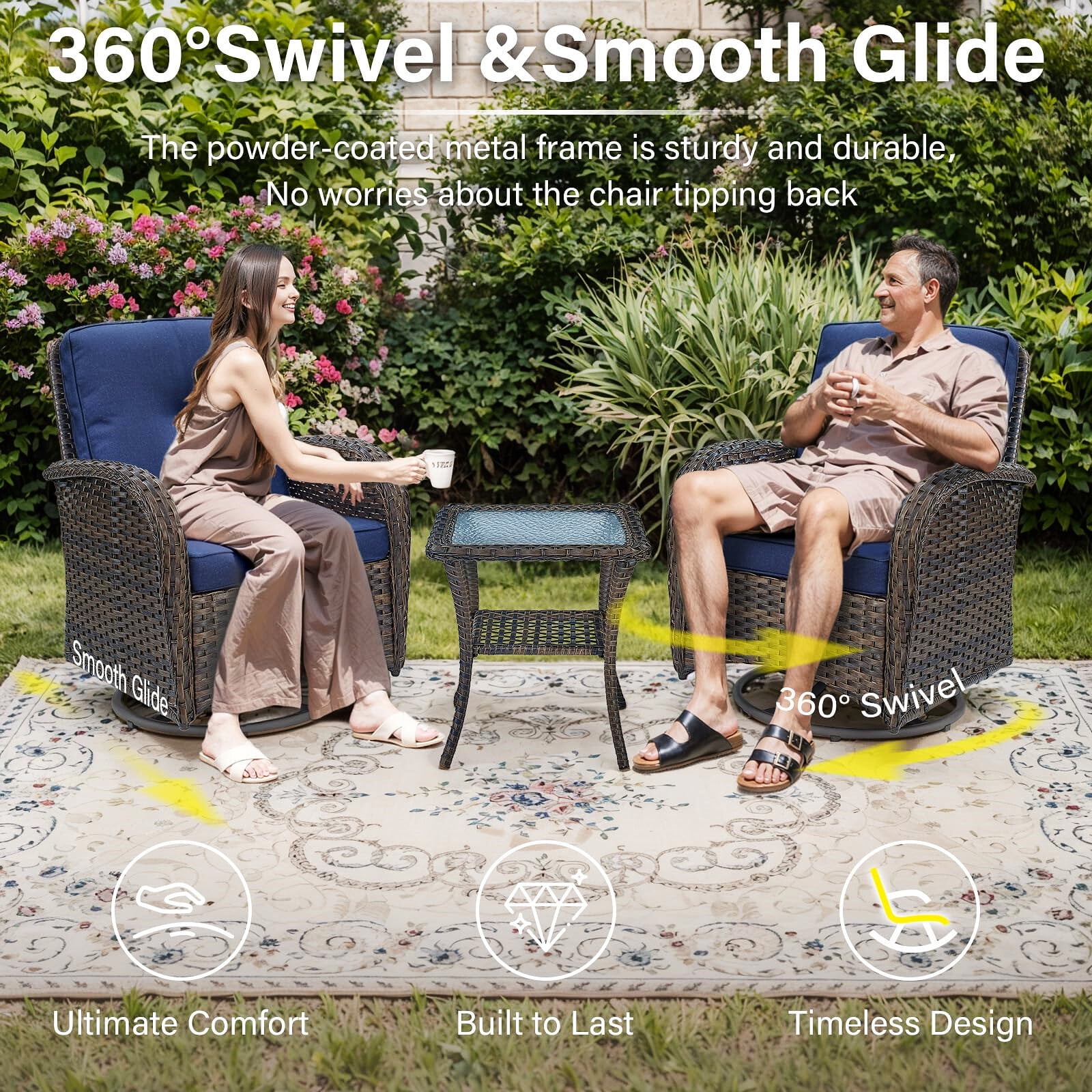 Bellefurn 5 Pieces Outdoor Patio Furniture Sets with Swivel Rocker Chairs Rattan Glider Loveseat and Coffee Table,Wicker Outdoor Conversation Sets for Porch Deck Backyard Poolside
