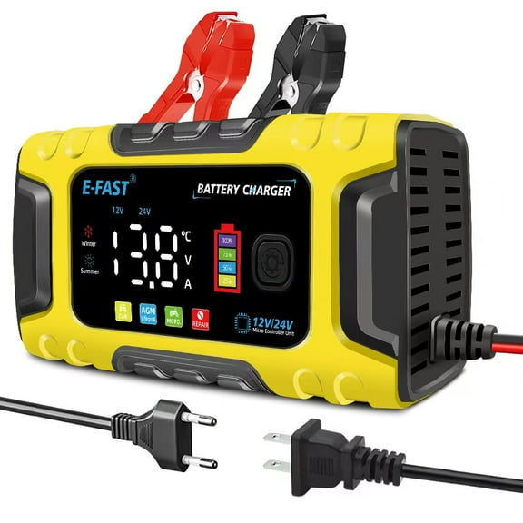 12V/24V 10A Smart Charger w/Temp Compensation for Car Truck Motorcycle Batteries