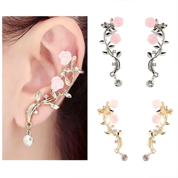 SmartBy Earrings Beautiful Climber Crawler Rose Flower Branch Earrings