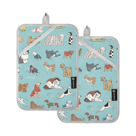 ALAZA Funny Dogs Pot Holders Set of 2 Heat Resistant Kitchen Oven Mitts