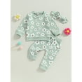 thumbnail image 3 of Loicainy Baby Toddler Girl 2Pcs Fall Spring Clothes Set 6 12 18 24 Months Flower Print Long Sleeve Crewneck Tops Pants Bow Headband Outfit, 3 of 9