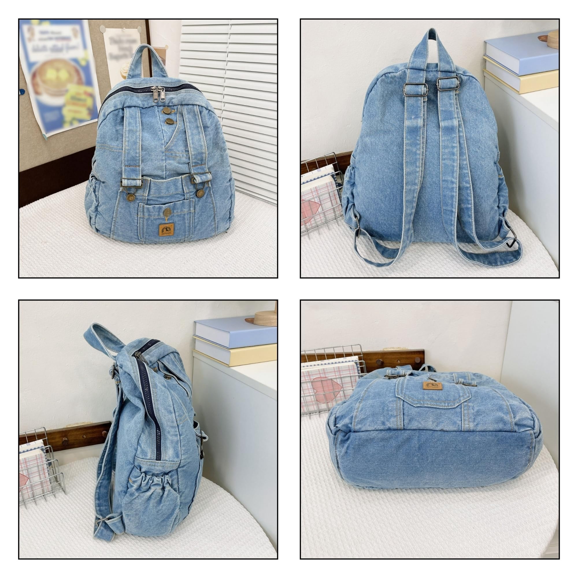 Vintage Distressed Denim Backpack, Y2K Preppy Casual Daypack, Lightweight Amazon.com: Denim Mini Backpack for Women, Small Canvas  main image 4