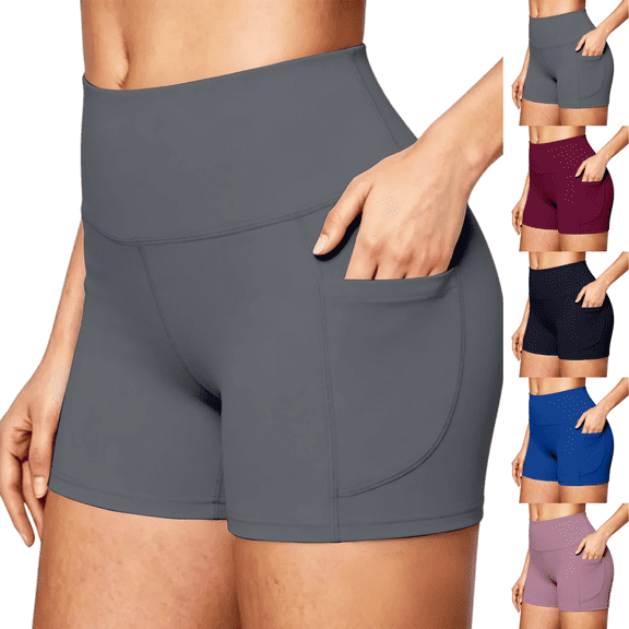 6" Biker Shorts Women Tummy Control with Pockets High Waisted Yoga Shorts for Women Running Gym and Workout Navy M