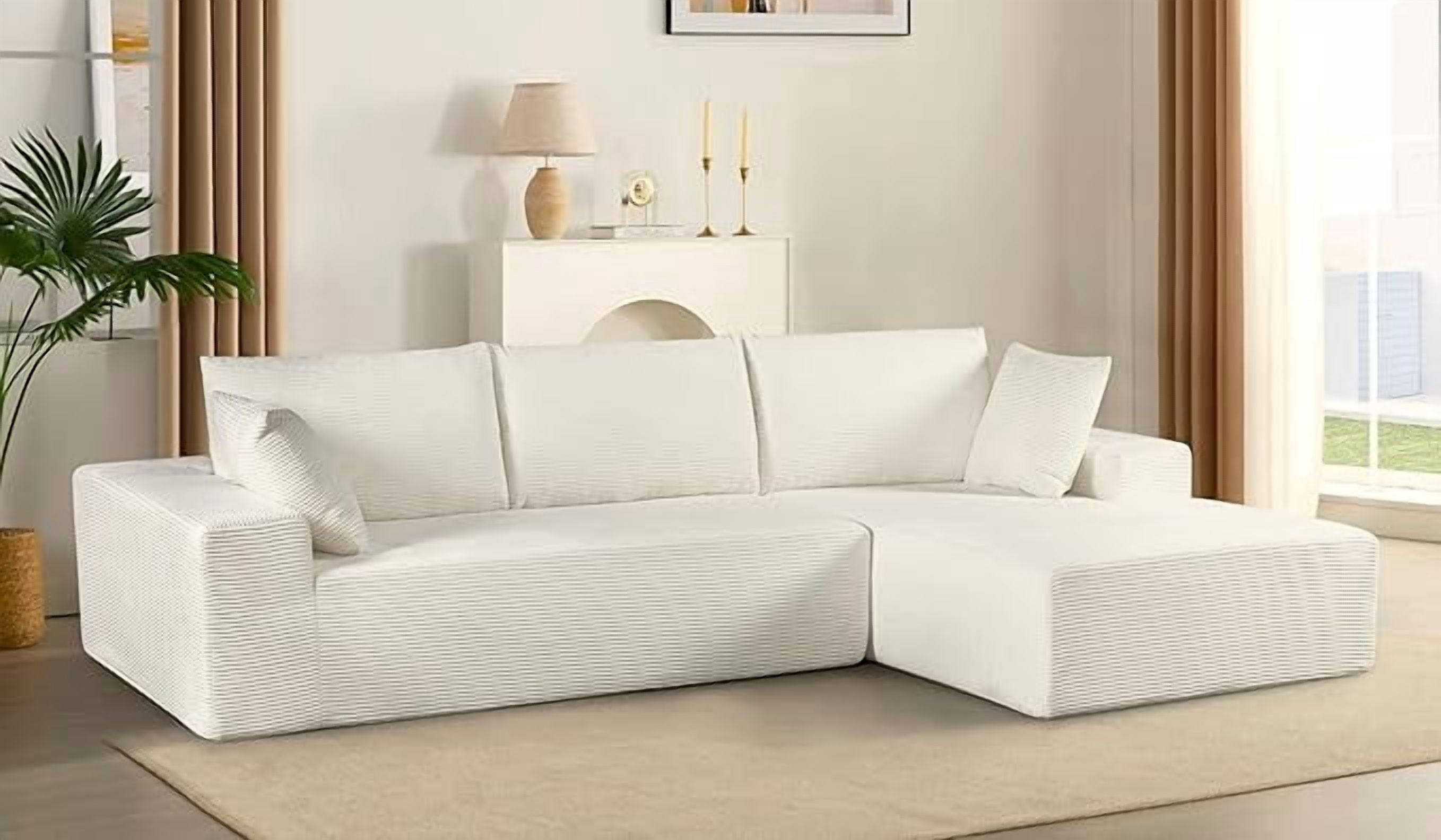 Corduroy upholstery 2 piece L shape high density foam sectional