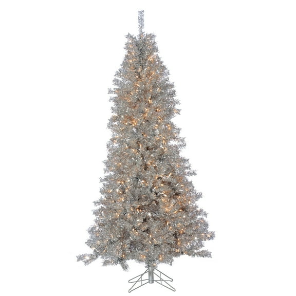 7.5 ft. Pre Lit Clear Incandescent Silver Curly Tinsel Tree