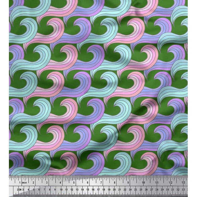 Soimoi Green Cotton Poplin Fabric Artistic Waves Abstract Print Sewing Fabric Yard 42 Inch Wide
