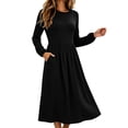 thumbnail image 6 of Women's Long Sleeve Casual Fall Dresses Crew-Neck Swing Party Dress with Pockets 2026 Black XL, 6 of 7