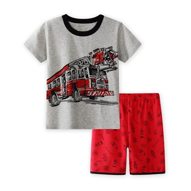 Pijamas de algodón para niños y niñas, ropa de dormir de 2 a 7T con bonito gato, conjunto de ropa interior de manga corta