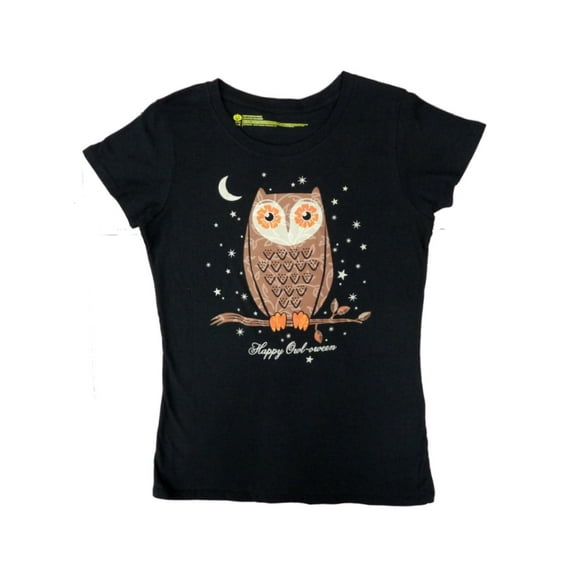 Happy Halloween Womens Black Happy Owl-oween T-Shirt Owl Tee Shirt Top