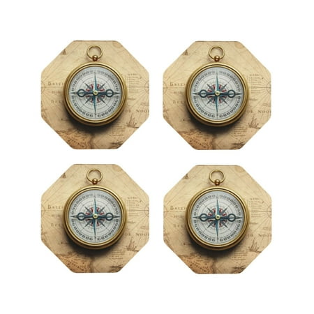 

Junzan Magnetic Old Compass On World Map Print Coasters for Drinks - Leather Coasters Set of 4 for Coffee Table for Housewarming/Kitchen/Bar/Decor-Octagon