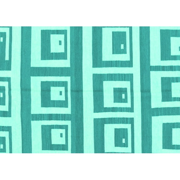 Ahgly Company Machine Washable Indoor Rectangle Oriental Turquoise Blue Modern Area Rugs, 2' x 5'