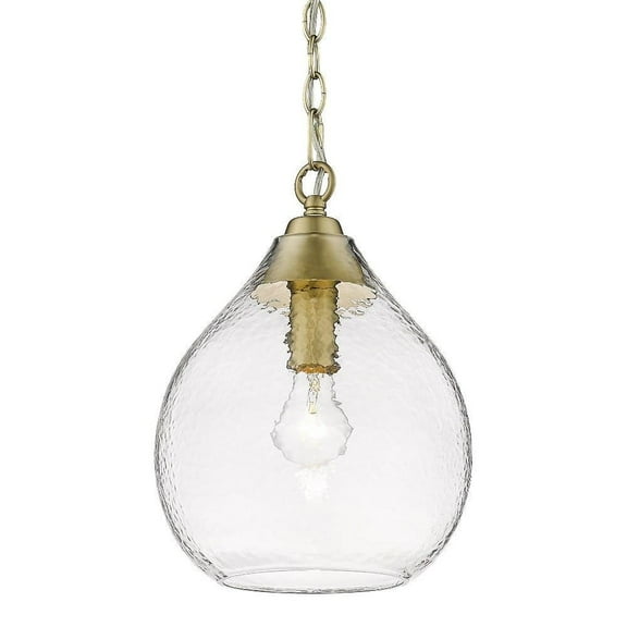 Modern 1-Light Small Pendant in Brushed Champagne Bronze with Hammered Clear Glass 9.8 inches W X 13.4 inches H-Brushed Champagne Bronze