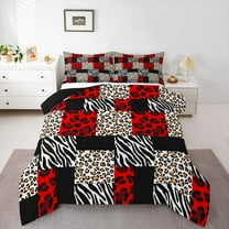 Manfei Teens Animal Zebra Leopard Print 3-Piece Full Size Comforter Sets,Black Red White Bedding Comforter Set,Geometric Plaid Lightweight Bedding Sets,Luxury Bedroom Decor,Reversible