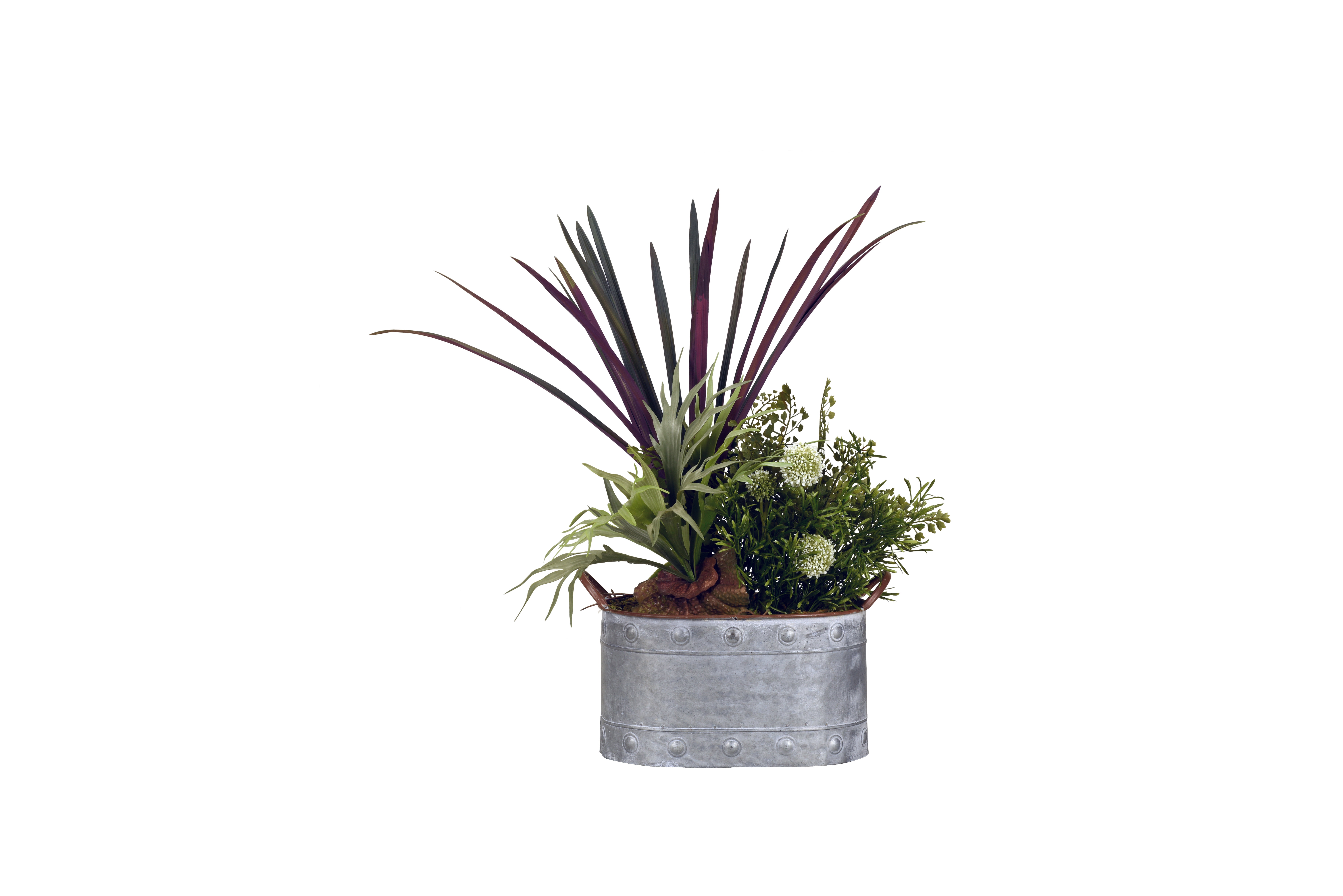 D W Silks Mini Staghorn Fern And Areca Grass In Oval Metal Planter Walmart Com Walmart Com