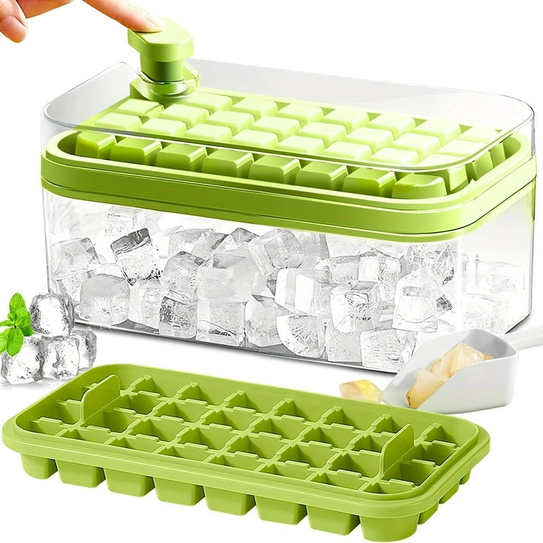 1 Set Ice Cube Tray with Lid and Bin,Plastic Ice Cube Trays for Freezer,Easy  Release & Save Space, 2 Ice Trays with Scoop for Whiskey, Cocktail