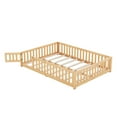 thumbnail image 6 of Queen Floor Bed for Kids, Solid Wood Montessori Bed Frame Fence & Door, Toddler Full Size Bed with Wood Slats, No Box Spring Needed (Queen,Natural), 6 of 9