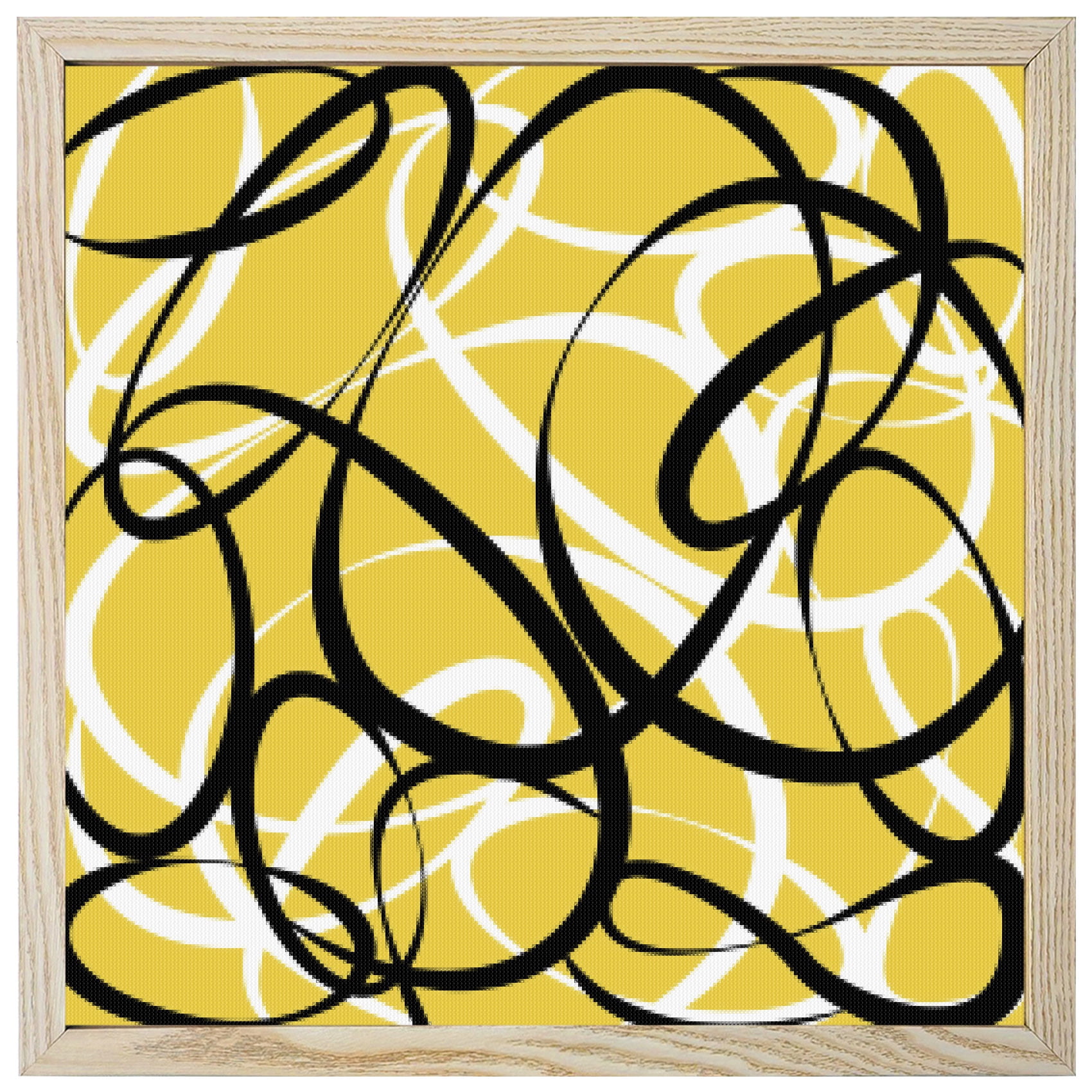 Diamond Painting Kits Yellow Black Circle Lines 5D Diamond Painting Dots Gem Craft Framed Canvas Stripe Modern Abstract Art Full Drill Diamond Art Paintings for Living Room Wall Decor 12x12 Inch