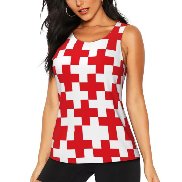 Balery Red Cross 1 Camiseta sin mangas estampada ligera para mujer, tops de entrenamiento sin mangas, camisetas de yoga transpirables de secado rápido.-Medium