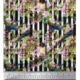 thumbnail image 1 of Soimoi Rayon Fabric Bird,Stripe & Periwinkle Floral Print Sewing Fabric Yard 56 Inch Wide, 1 of 3
