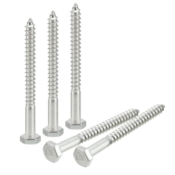 Unique Bargains Hex Head Lag Screws Bolts, 1/4' x 3' 304 Stainless Steel Partial Thread Wood Screws, 5 Pack