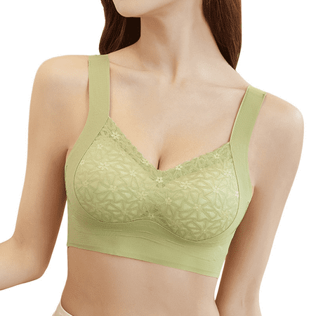 Fulorrnie Bras for Women Supportive Wirefree Lift Comfort Seamless Front Closure Bralette Sport Bra  Green  L