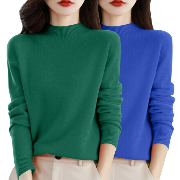 Women Sweaters Women'S Autumn And Winter 2pc Solid Color Soft And Comfortable Round Neck Pullover Sweaters