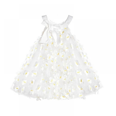 

Toddler Girl Sleeveless Halter White Petal Dress Princess Tutu Dress 1-7Y