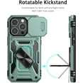 thumbnail image 2 of for iPhone 13 Pro Case with Slide Camera Cover Drop Tested Military Grade Heavy Duty Protective Durable Sturdy Rotate Ring Kickstand Phone Case for iPhone 13 Pro(Green), 2 of 14