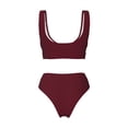 thumbnail image 2 of Honeii Maroon Print Women’s Bikini Set,Two Piece Swimsuit Bathing Suits,Stylish High Elasticity Swimwear for Beach and Pool, 2 of 5