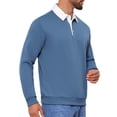 thumbnail image 5 of INSPIRE CHIC Men's Contrast Collared Long Sleeves Pullover Polo Sweatshirt M Blue, 5 of 6