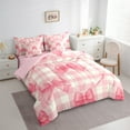 thumbnail image 3 of Manfei Princess Dreamy Bow Bedding Comforter Set 7pcs for Kid, Vintage Pink Buffalo Queen Bedding Sets, Kawaii Cartoon Bow Reversible Queen Sheet Sets, Ultra Soft Home Decor, 3 of 7