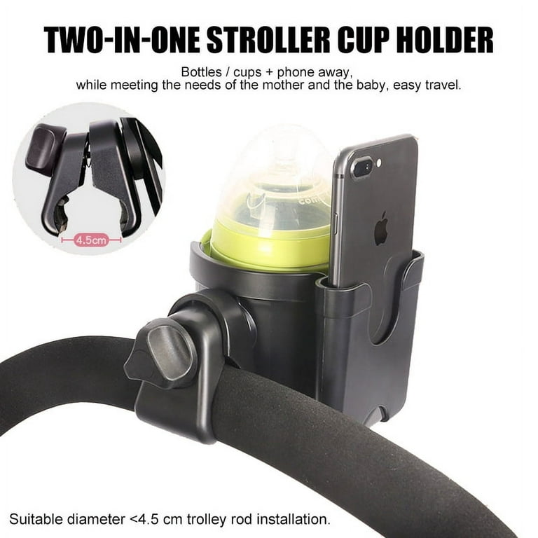 LNKOO Universal Cup Holder,2 in 1 Stroller Bottle Holder with Phone Holder  360 Degrees Rotation Large Caliber Drink Rack for Pushchair Crib Bicycle