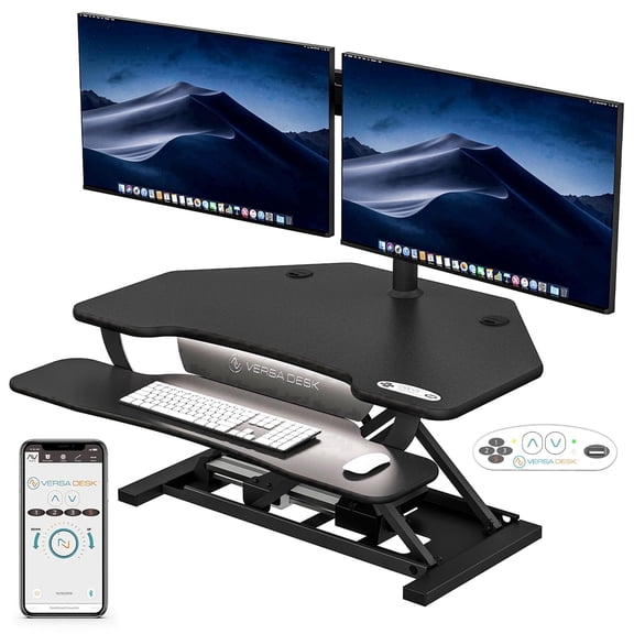 Versadesk PowerPro™ Elite Smart Corner Desk Converter - Electric Height, Split-Level, Steel & ABS, USB/USB-C | 36"x31"