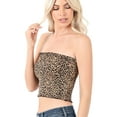 thumbnail image 2 of ShezPretty Womens Fitted Solid Cotton Spandex Layered Crop Tube Top (Medium, Leopard Camel), 2 of 4