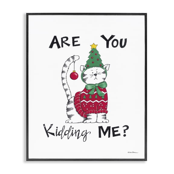 Stupell Industries Cottage Cat in Christmas Costume Black Framed Giclee Art, 16 x 20, by Deb Strain