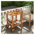 thumbnail image 6 of Rolling Serving Cart 2 Tier with Wine Holders - Hardwood Bar Cart with Wheels for Indoor/Outdoor Use, Kitchen, Patio, Garden - 23.5" x 14.5" Shelves, 35.5" Height, 6 of 9