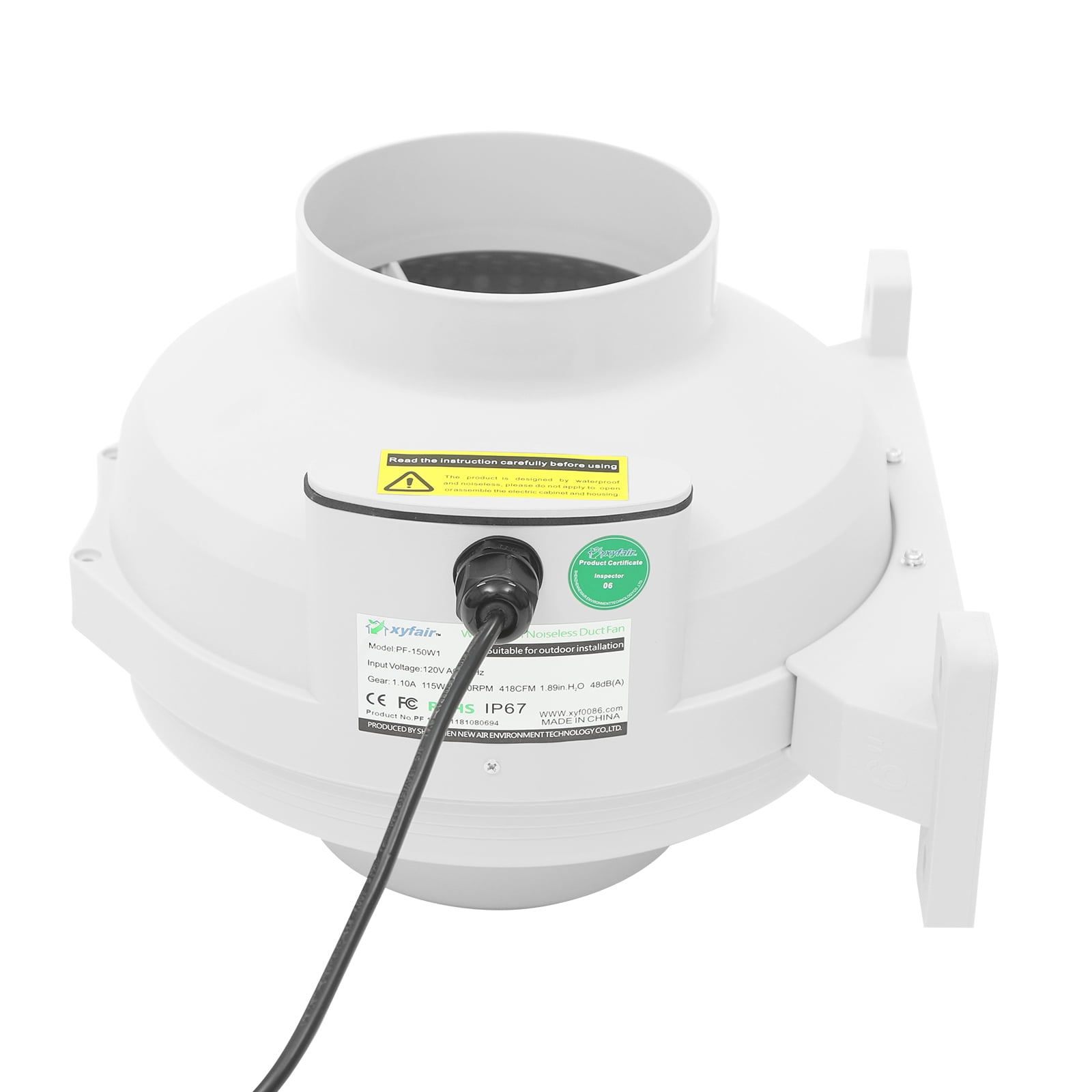 Waterproof Electric Exhaust Fan, Duct Fan Ventilation Equipment, 6-inch Exhaust Fan