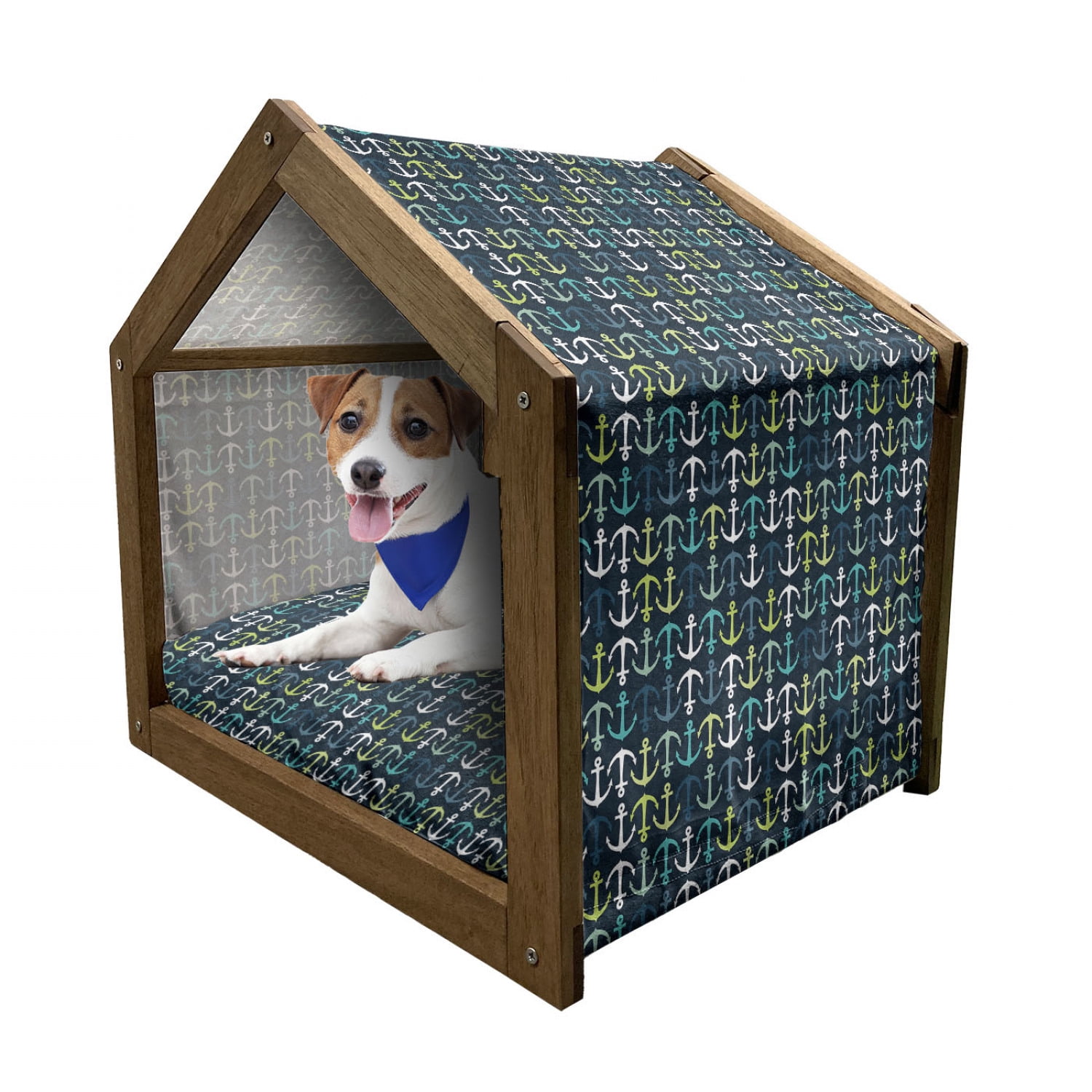 Anchor Pet House, Aquatic Maritime Pattern with up and down Anchors