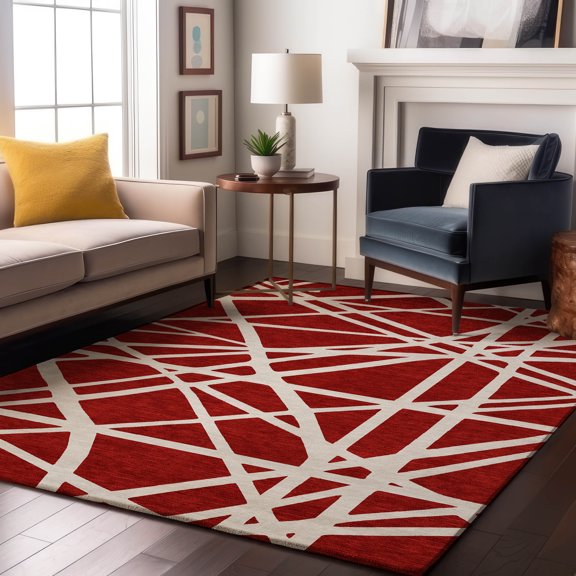 Addison Rugs Mayfield Premium Machine Washable Transitional Geometric Red Rectangle Rug, 5' x 7'6"