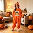thumbnail image 2 of REDARER Kids Happy Halloween Cat Pumpkin Ghost Print Pumpkin Hood Onesie Full Zip with Pockets for Trick or Treat Halloween Party Cosplay Casual Loungewear Pajama Outfit,4-5 Years, 2 of 5