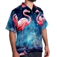 thumbnail image 2 of Starry Sky Flamingo Men's Short Sleeve Spread Collar Tops, Casual Button Down Shirts, Printed Summer Beach Shirts, Unisex, 2 of 6