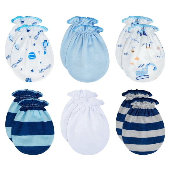 RATIVE Organic Cotton No-Scratch Baby Mittens for Newborn Boys and Girls, 0-6 Months, 6 Pairs , MB-67