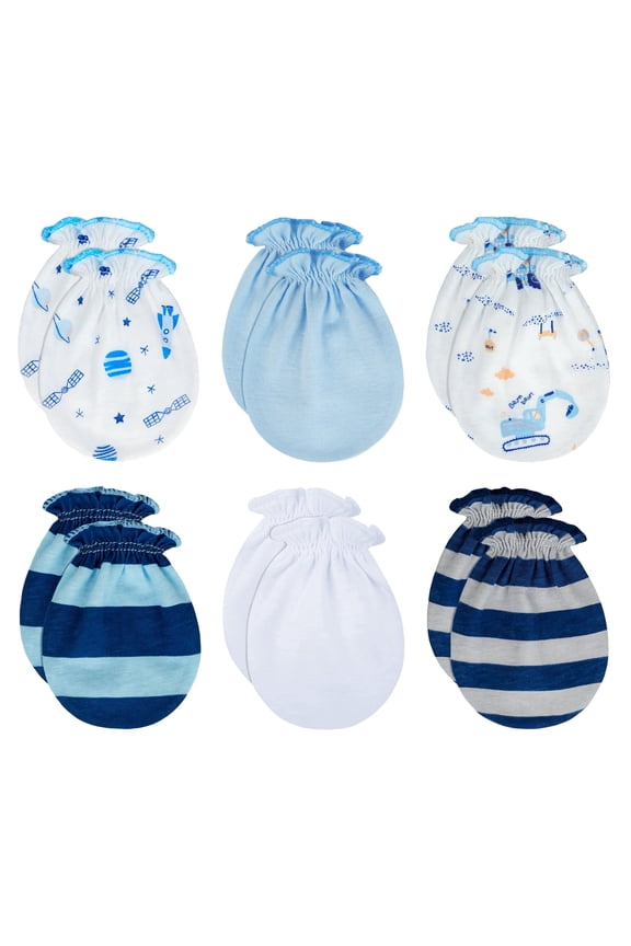Organic Cotton No-Scratch Baby Mittens for Newborn Boys and Girls, 0-6 Months, 6 Pairs , MB-67