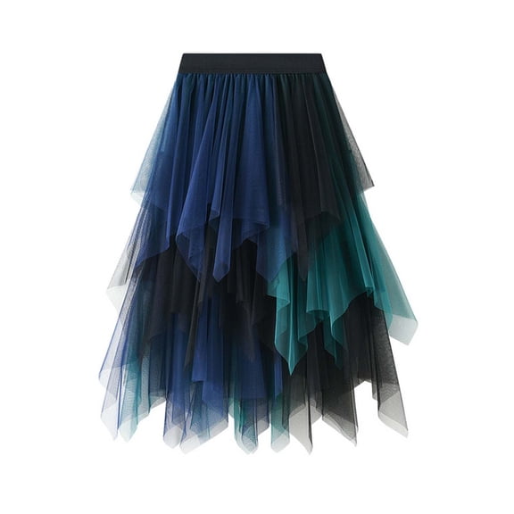 XIAOCHA Womens Ombre Tulle Asymmetrical Hem Skirt Flowy High Waist Tulle Skirt Lightweight Ethereal Party Skirts