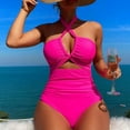 thumbnail image 2 of Summer Fashion Plus Size plus size swimsuit for women Trendy Clothes 2025 Sexy Solid Color Neck Strap Bikini Up to 65% off!, 2 of 8
